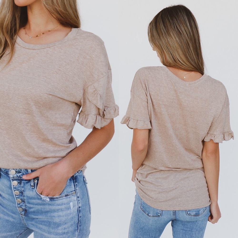 taupe ruffle sleeve top - Picture 2 of 2